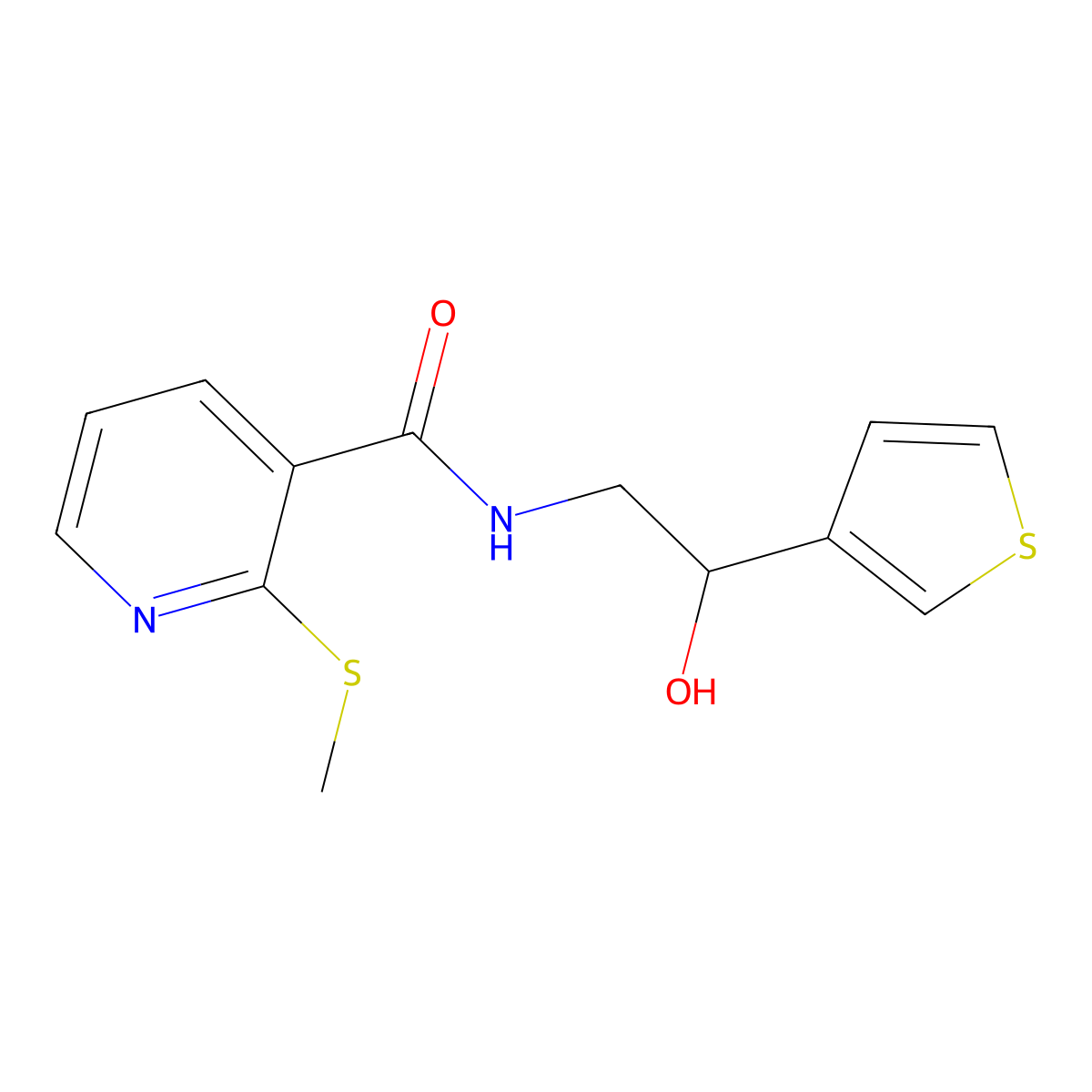 N-(2-hydroxy-2-(thiophen-3-yl)ethyl)-2-(methylthio)nicotinamide molecular structure, CAS 1251686-03-9
