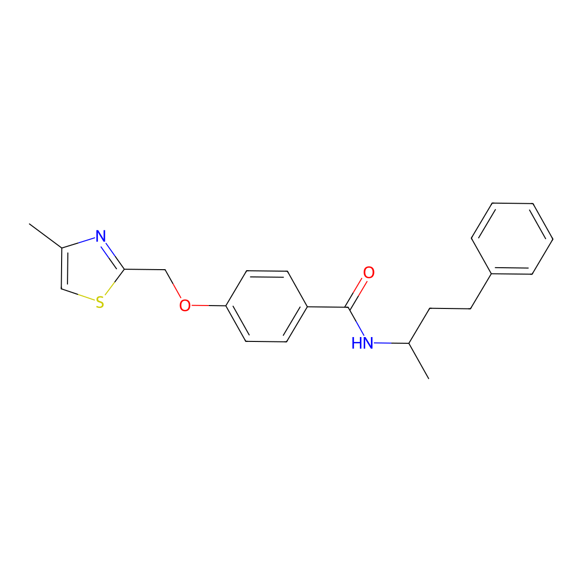 4-((4-methylthiazol-2-yl)methoxy)-N-(4-phenylbutan-2-yl)benzamide molecular structure, CAS 1251686-05-1