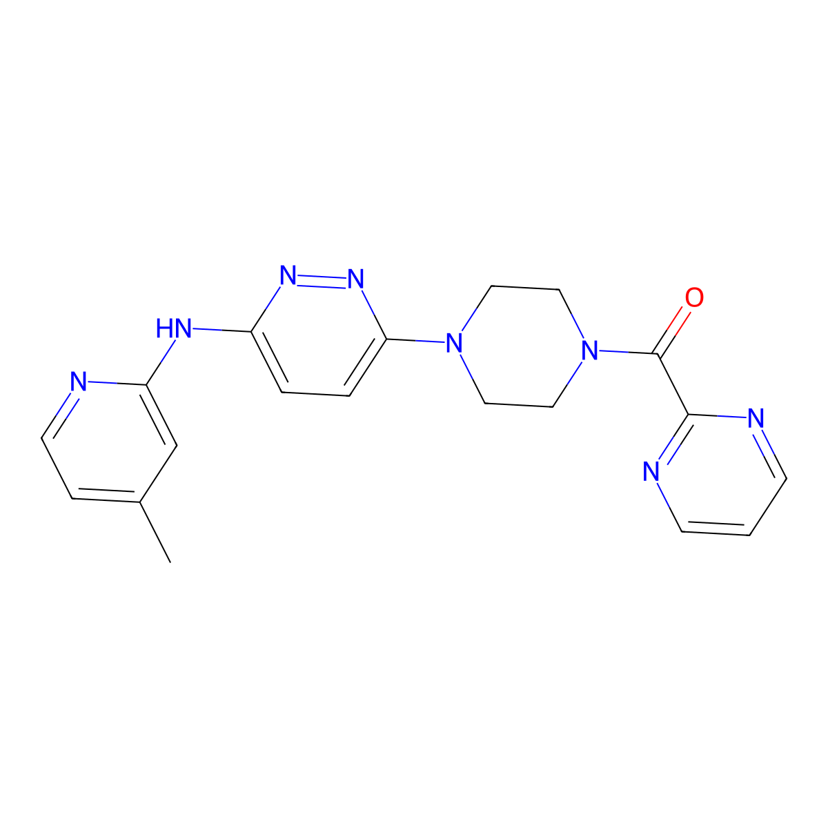 (4-(6-((4-Methylpyridin-2-yl)amino)pyridazin-3-yl)piperazin-1-yl)(pyrimidin-2-yl)methanone molecular structure, CAS 1251686-06-2