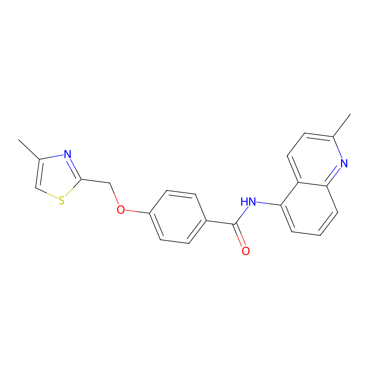 N-(2-methylquinolin-5-yl)-4-((4-methylthiazol-2-yl)methoxy)benzamide molecular structure, CAS 1251686-08-4