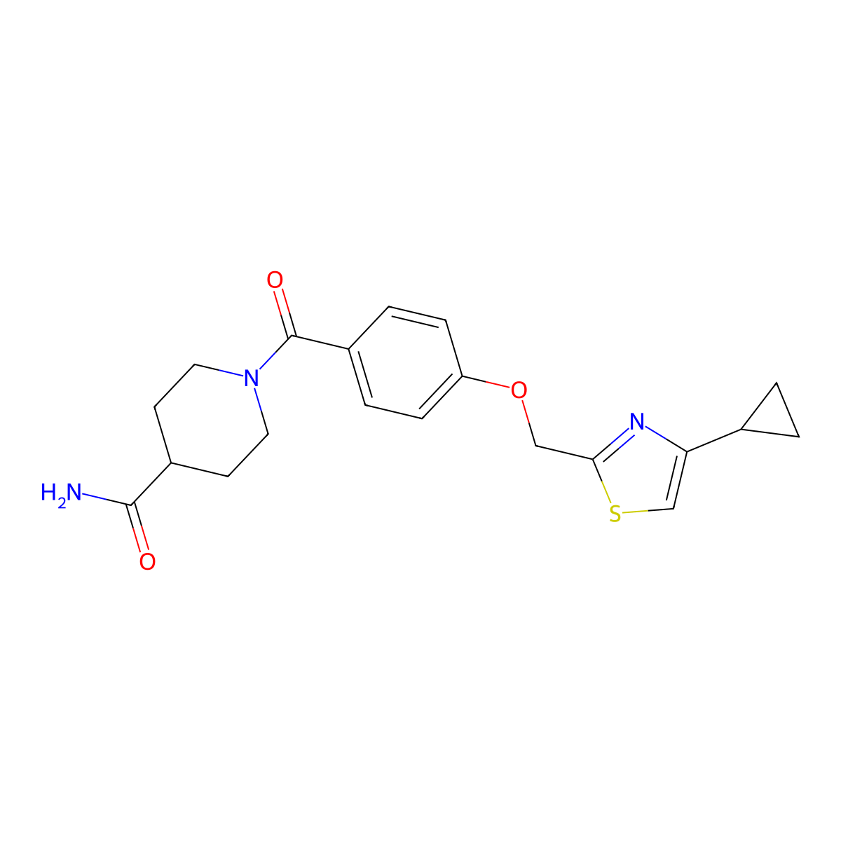 1-(4-((4-Cyclopropylthiazol-2-yl)methoxy)benzoyl)piperidine-4-carboxamide molecular structure, CAS 1251686-09-5