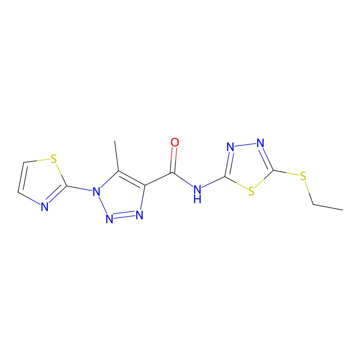 N-(5-(ethylthio)-1,3,4-thiadiazol-2-yl)-5-methyl-1-(thiazol-2-yl)-1H-1,2,3-triazole-4-carboxamide molecular structure, CAS 1251686-11-9