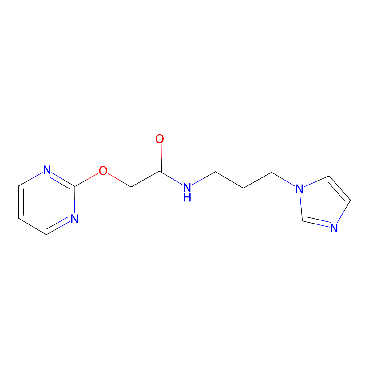 N-[3-(1H-imidazol-1-yl)propyl]-2-(pyrimidin-2-yloxy)acetamide molecular structure, CAS 1251686-12-0