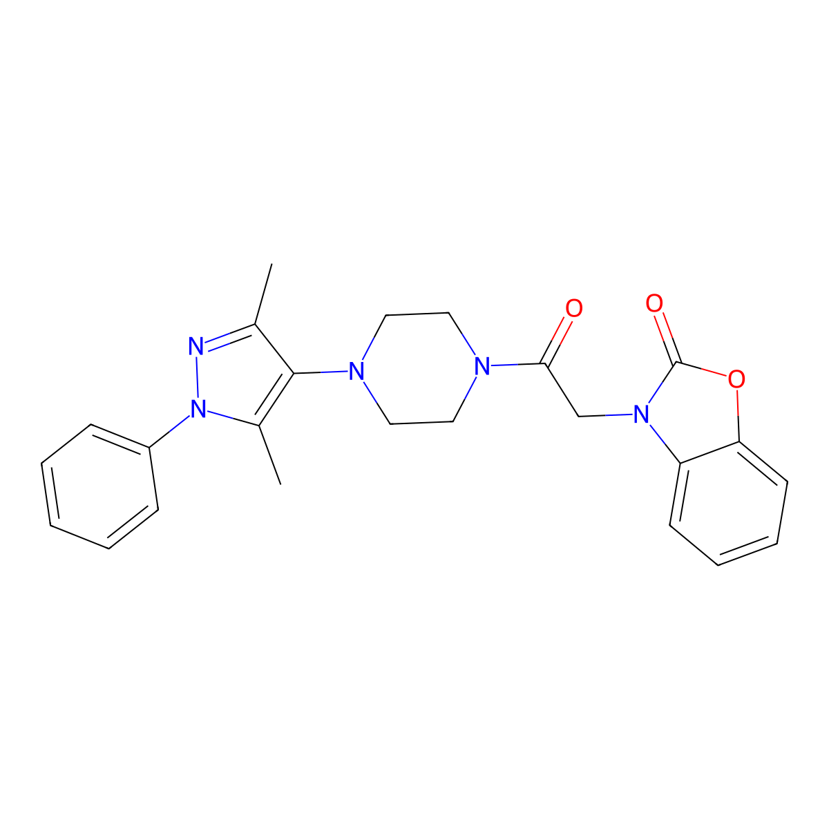 3-(2-(4-(3,5-dimethyl-1-phenyl-1H-pyrazol-4-yl)piperazin-1-yl)-2-oxoethyl)benzo[d]oxazol-2(3H)-one molecular structure, CAS 1251686-16-4