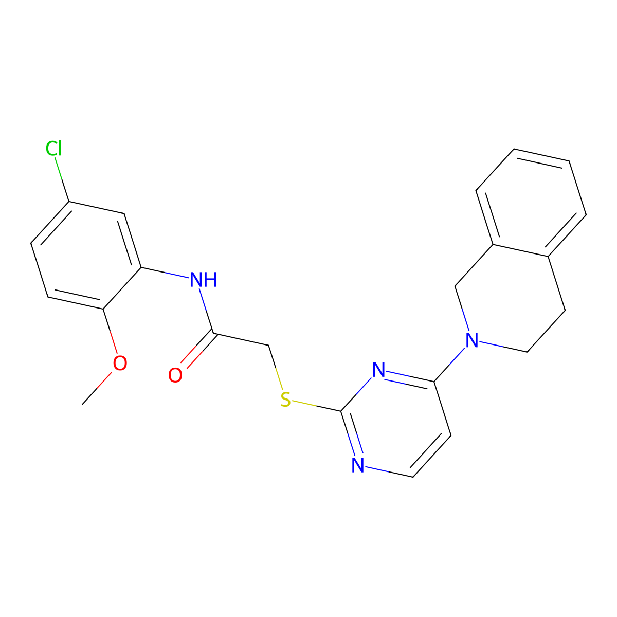 N-(5-chloro-2-methoxyphenyl)-2-{[4-(1,2,3,4-tetrahydroisoquinolin-2-yl)pyrimidin-2-yl]sulfanyl}acetamide molecular structure, CAS 1251686-31-3