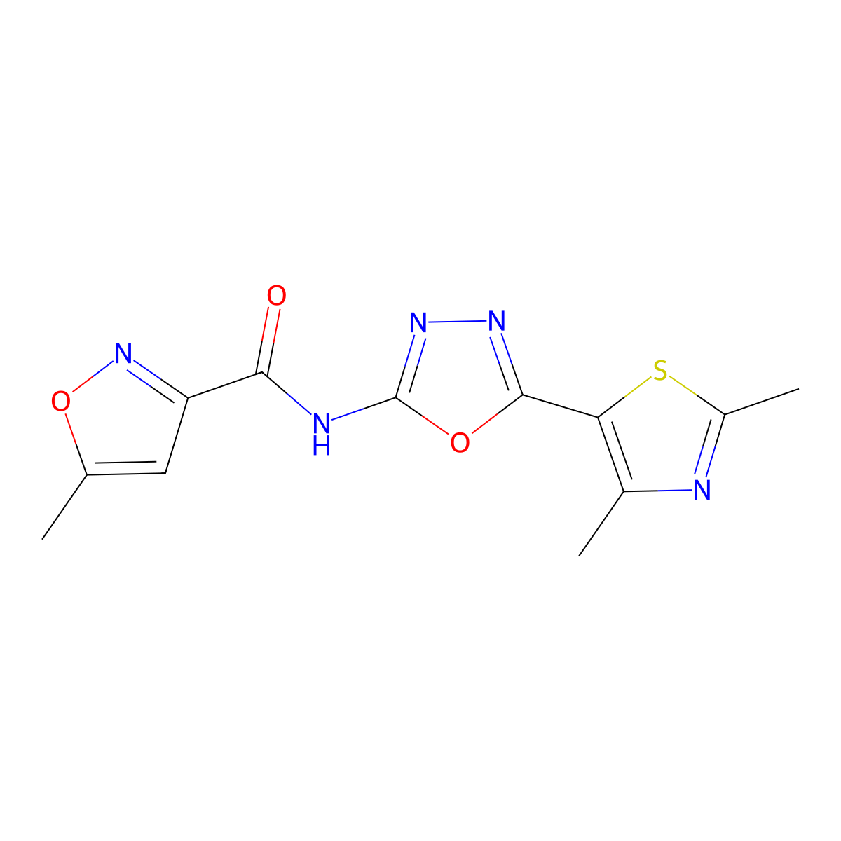 N-(5-(2,4-dimethylthiazol-5-yl)-1,3,4-oxadiazol-2-yl)-5-methylisoxazole-3-carboxamide molecular structure, CAS 1251686-42-6