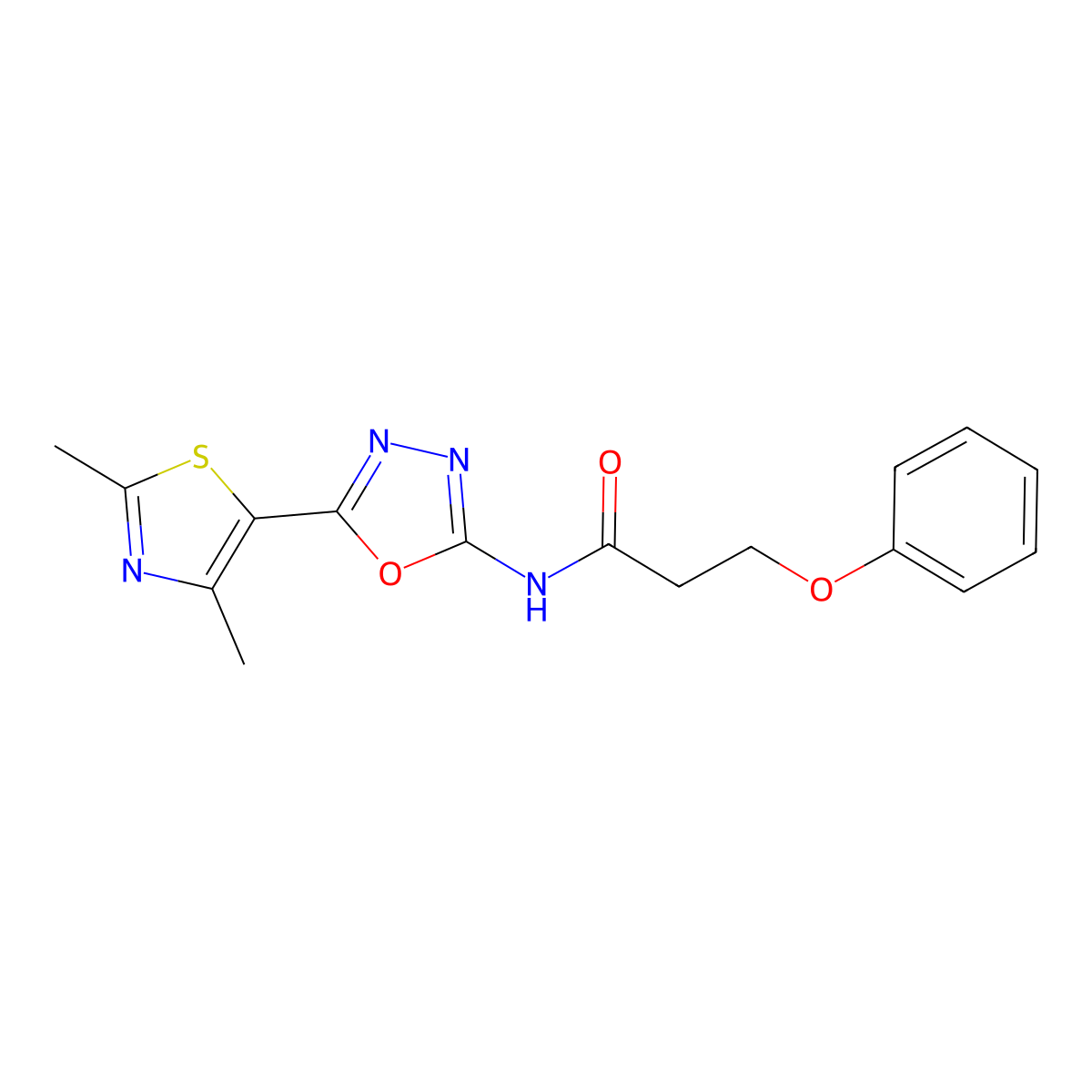 N-(5-(2,4-dimethylthiazol-5-yl)-1,3,4-oxadiazol-2-yl)-3-phenoxypropanamide molecular structure, CAS 1251686-44-8