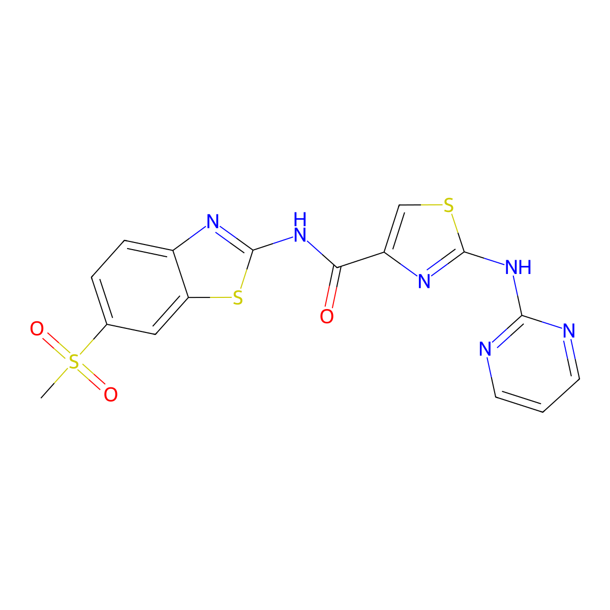 N-(6-(methylsulfonyl)benzo[d]thiazol-2-yl)-2-(pyrimidin-2-ylamino)thiazole-4-carboxamide molecular structure, CAS 1251686-50-6