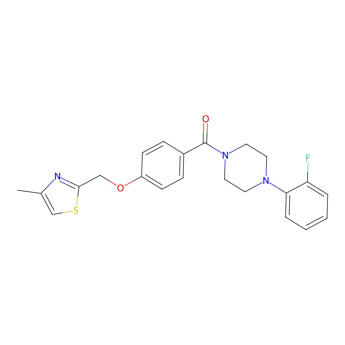 (4-(2-Fluorophenyl)piperazin-1-yl)(4-((4-methylthiazol-2-yl)methoxy)phenyl)methanone molecular structure, CAS 1251686-71-1