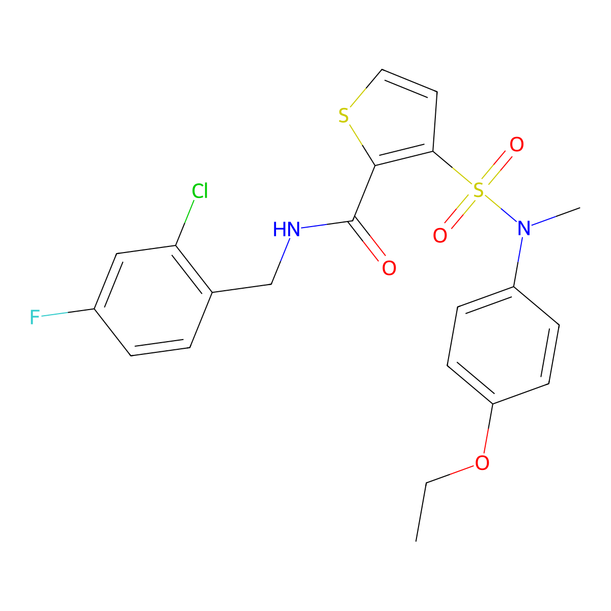 N-(2-chloro-4-fluorobenzyl)-3-[(4-ethoxyphenyl)(methyl)sulfamoyl]thiophene-2-carboxamide molecular structure, CAS 1251686-78-8