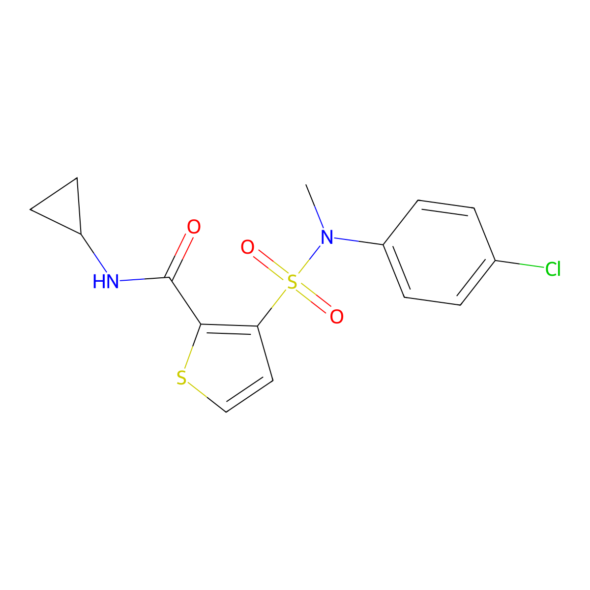 3-(N-(4-chlorophenyl)-N-methylsulfamoyl)-N-cyclopropylthiophene-2-carboxamide molecular structure, CAS 1251686-88-0