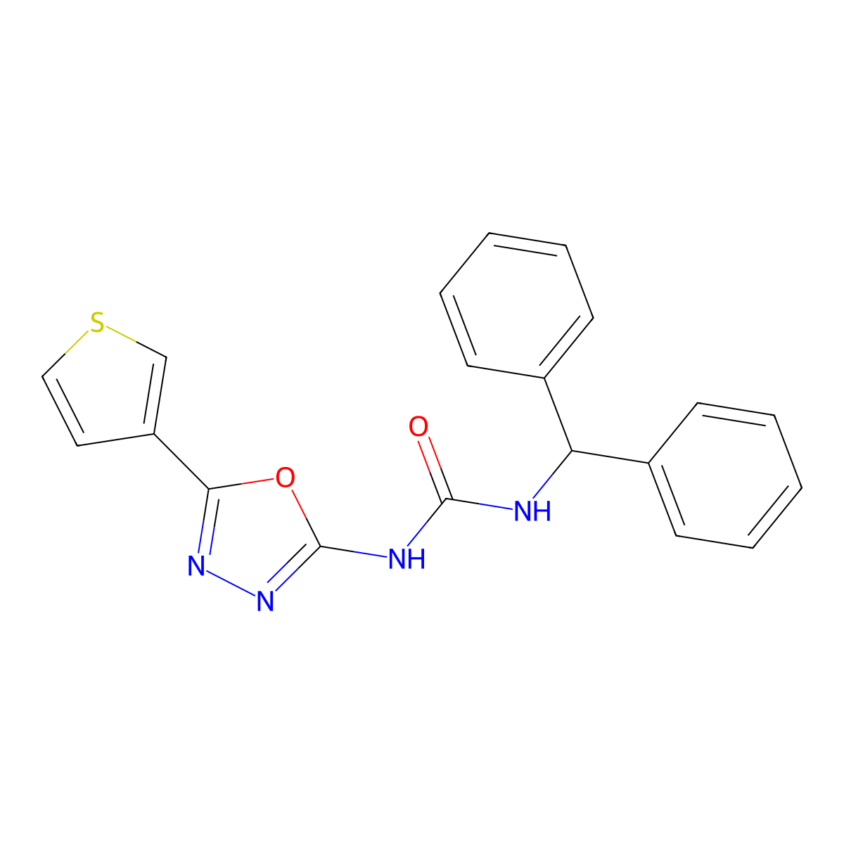 1-Benzhydryl-3-(5-(thiophen-3-yl)-1,3,4-oxadiazol-2-yl)urea molecular structure, CAS 1251686-95-9