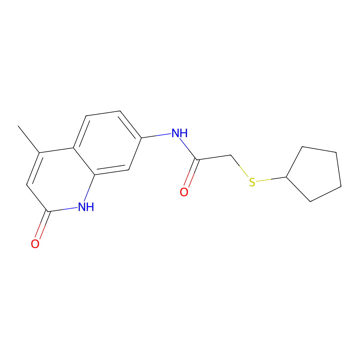 2-(cyclopentylthio)-N-(4-methyl-2-oxo-1,2-dihydroquinolin-7-yl)acetamide molecular structure, CAS 1251686-98-2