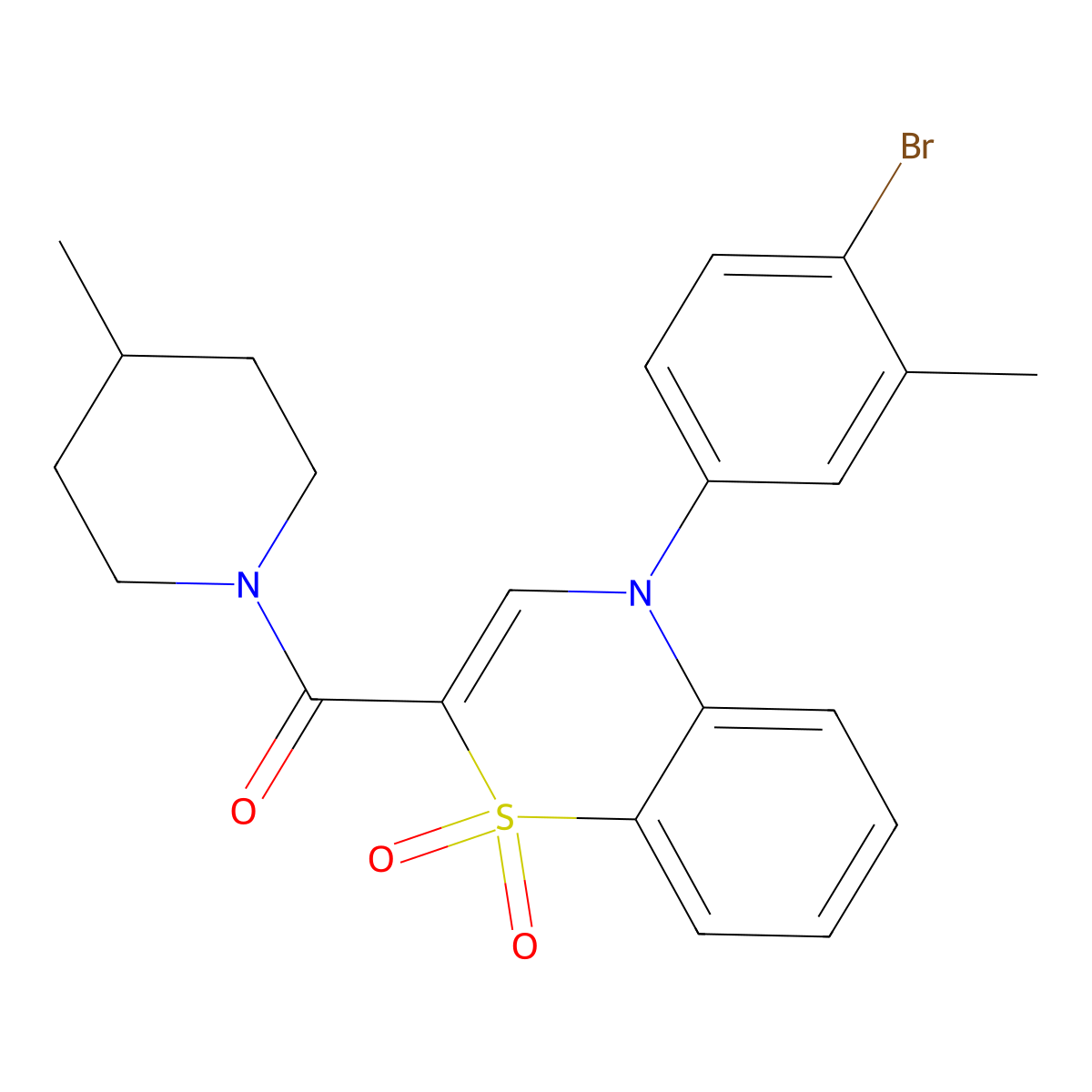 (4-(4-bromo-3-methylphenyl)-1,1-dioxido-4H-benzo[b][1,4]thiazin-2-yl)(4-methylpiperidin-1-yl)methanone molecular structure, CAS 1251687-00-9