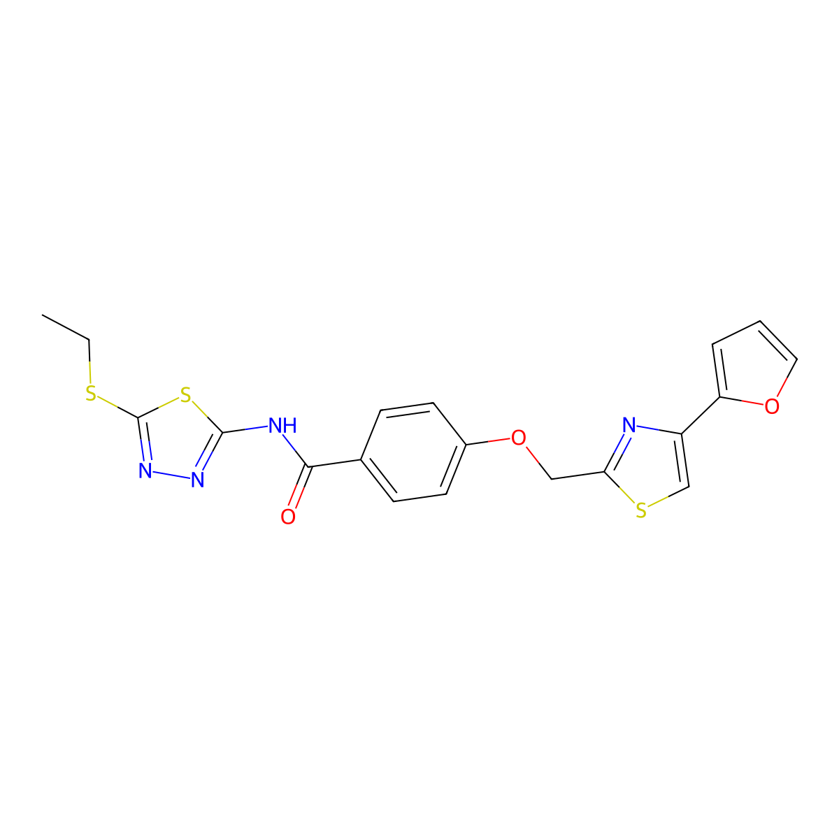 N-(5-(ethylthio)-1,3,4-thiadiazol-2-yl)-4-((4-(furan-2-yl)thiazol-2-yl)methoxy)benzamide molecular structure, CAS 1251687-01-0
