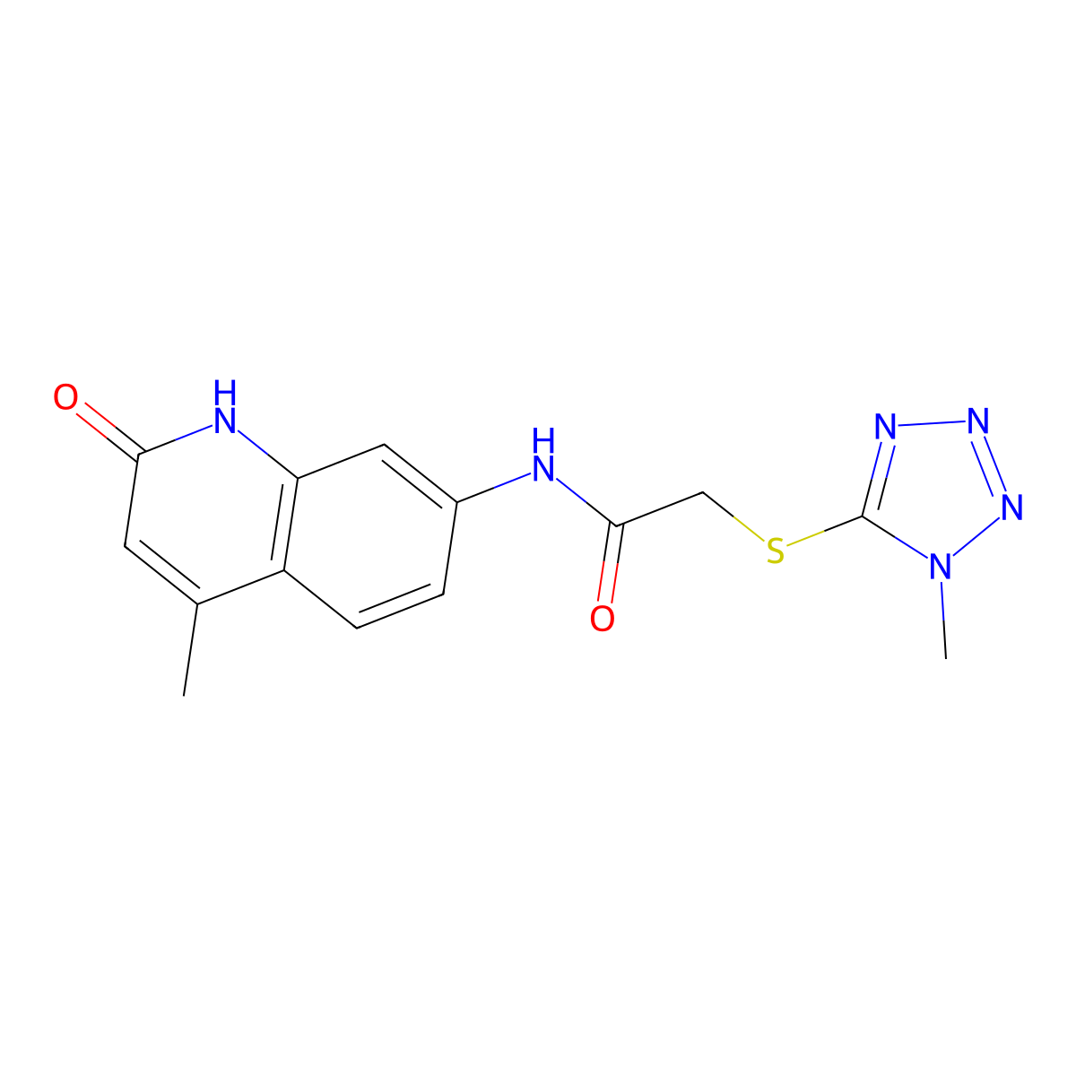 2-((1-methyl-1H-tetrazol-5-yl)thio)-N-(4-methyl-2-oxo-1,2-dihydroquinolin-7-yl)acetamide molecular structure, CAS 1251687-05-4