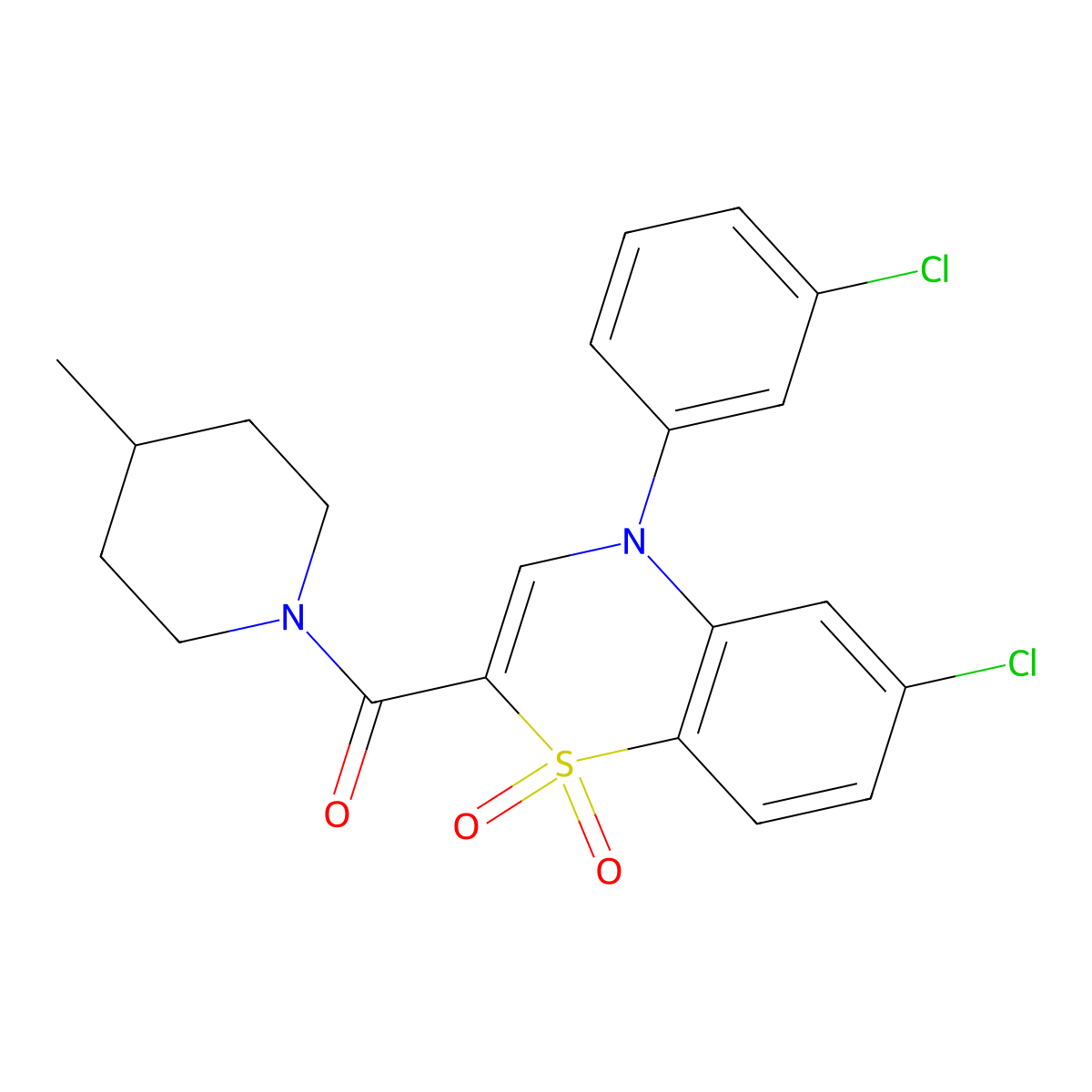 6-chloro-4-(3-chlorophenyl)-2-[(4-methylpiperidin-1-yl)carbonyl]-4H-1,4-benzothiazine 1,1-dioxide molecular structure, CAS 1251687-07-6