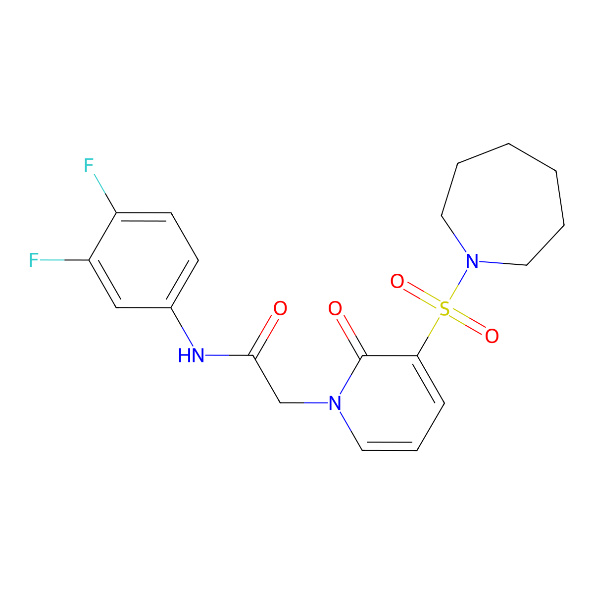 2-[3-(azepane-1-sulfonyl)-2-oxo-1,2-dihydropyridin-1-yl]-N-(3,4-difluorophenyl)acetamide molecular structure, CAS 1251687-09-8