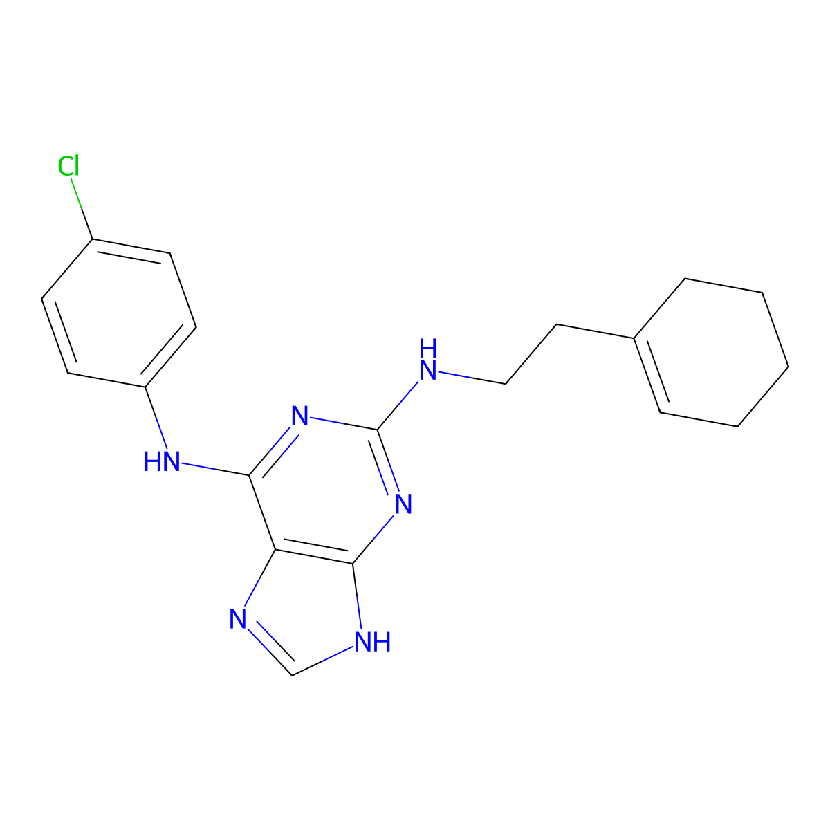N6-(4-chlorophenyl)-N2-[2-(cyclohex-1-en-1-yl)ethyl]-9H-purine-2,6-diamine molecular structure, CAS 1251687-13-4