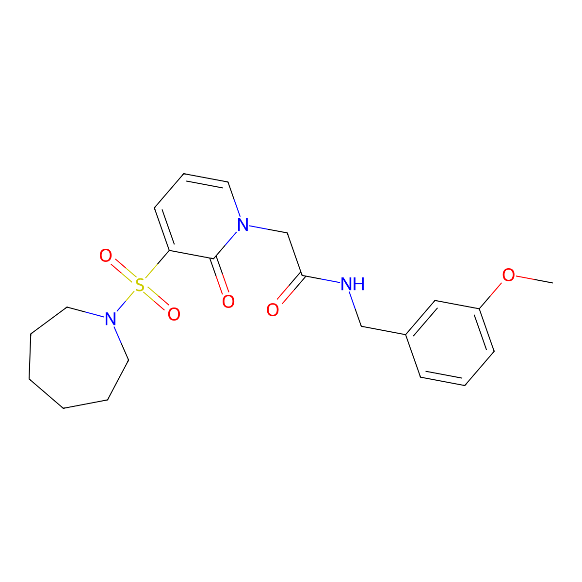 2-(3-(azepan-1-ylsulfonyl)-2-oxopyridin-1(2H)-yl)-N-(3-methoxybenzyl)acetamide molecular structure, CAS 1251687-19-0