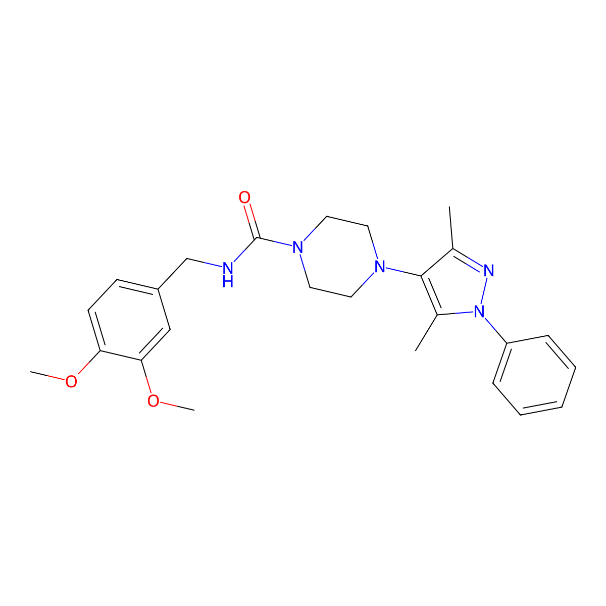 N-(3,4-dimethoxybenzyl)-4-(3,5-dimethyl-1-phenyl-1H-pyrazol-4-yl)piperazine-1-carboxamide molecular structure, CAS 1251687-27-0