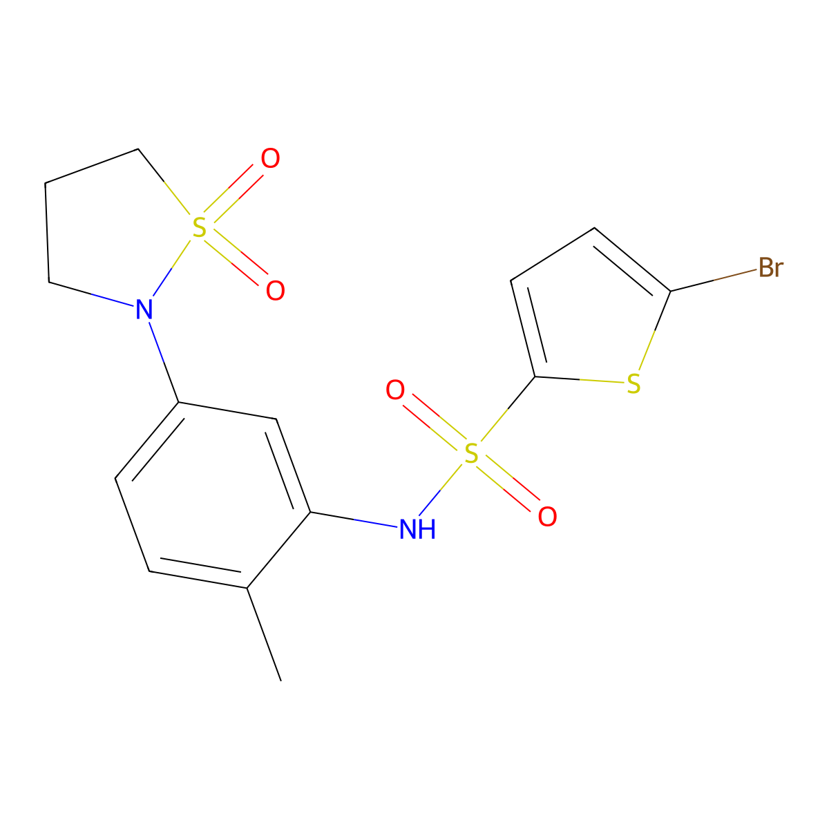 5-bromo-N-(5-(1,1-dioxidoisothiazolidin-2-yl)-2-methylphenyl)thiophene-2-sulfonamide molecular structure, CAS 1251687-29-2