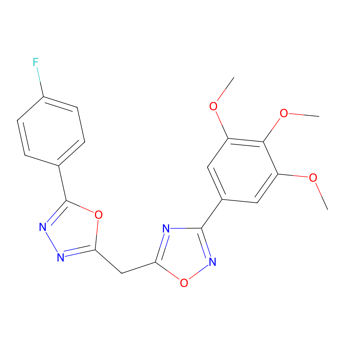 5-{[5-(4-Fluorophenyl)-1,3,4-oxadiazol-2-yl]methyl}-3-(3,4,5-trimethoxyphenyl)-1,2,4-oxadiazole molecular structure, CAS 1251687-34-9