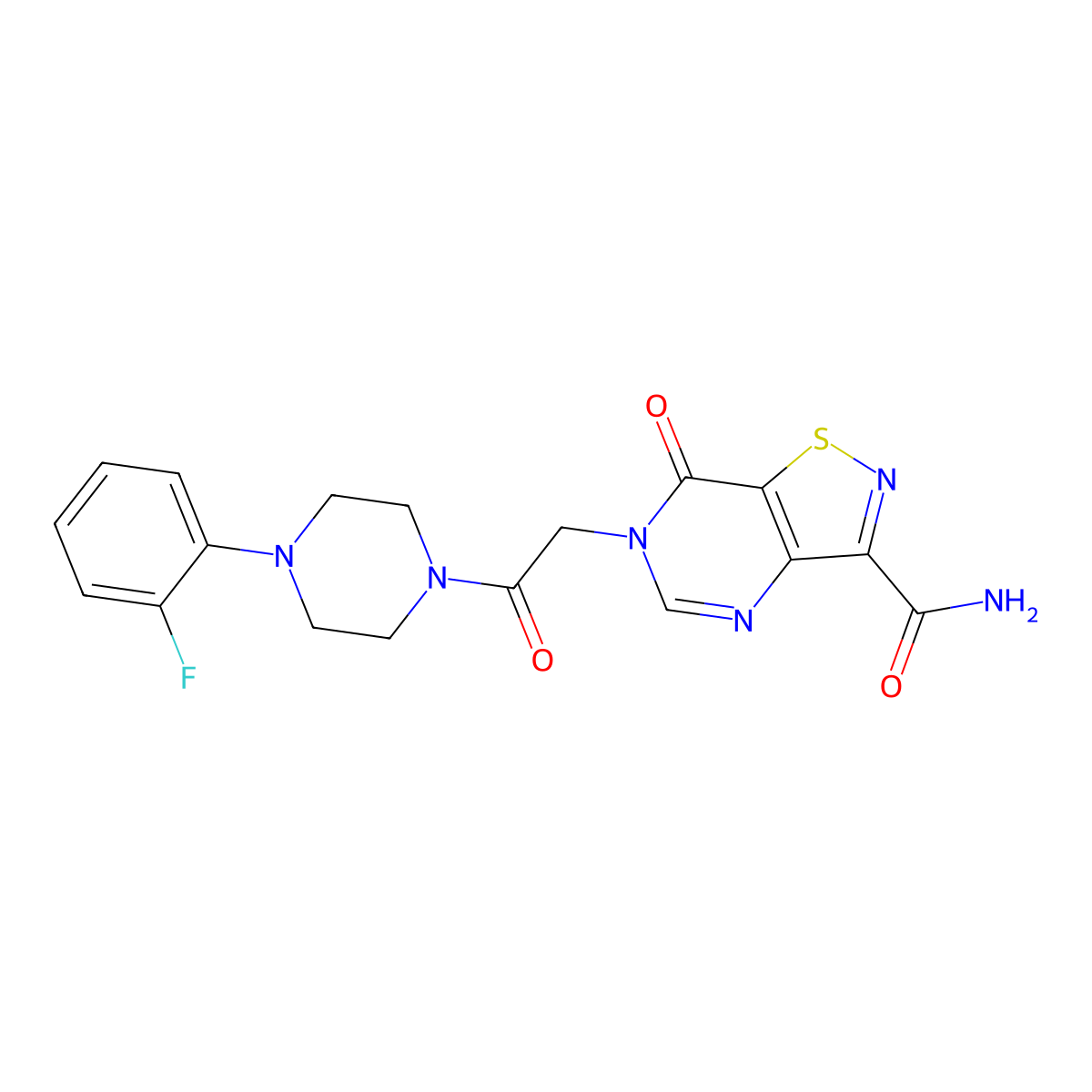 Isothiazolo[4,5-d]pyrimidine-3-carboxamide, 6-[2-[4-(2-fluorophenyl)-1-piperazinyl]-2-oxoethyl]-6,7-dihydro-7-oxo- molecular structure, CAS 1251687-37-2
