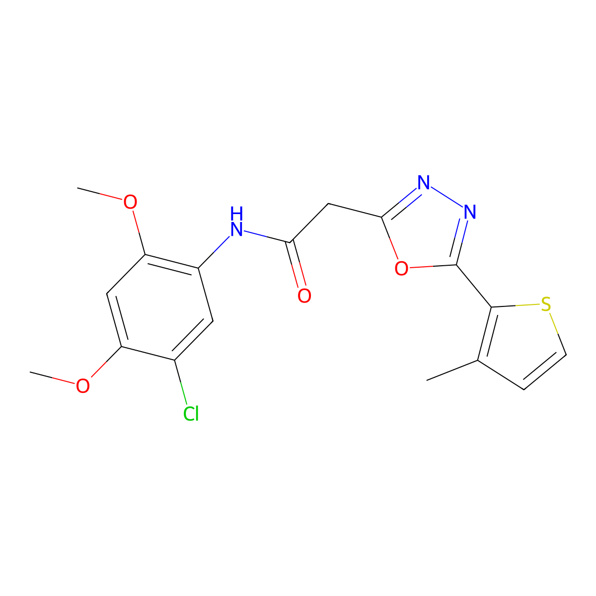 N-(5-chloro-2,4-dimethoxyphenyl)-2-[5-(3-methylthiophen-2-yl)-1,3,4-oxadiazol-2-yl]acetamide molecular structure, CAS 1251687-45-2