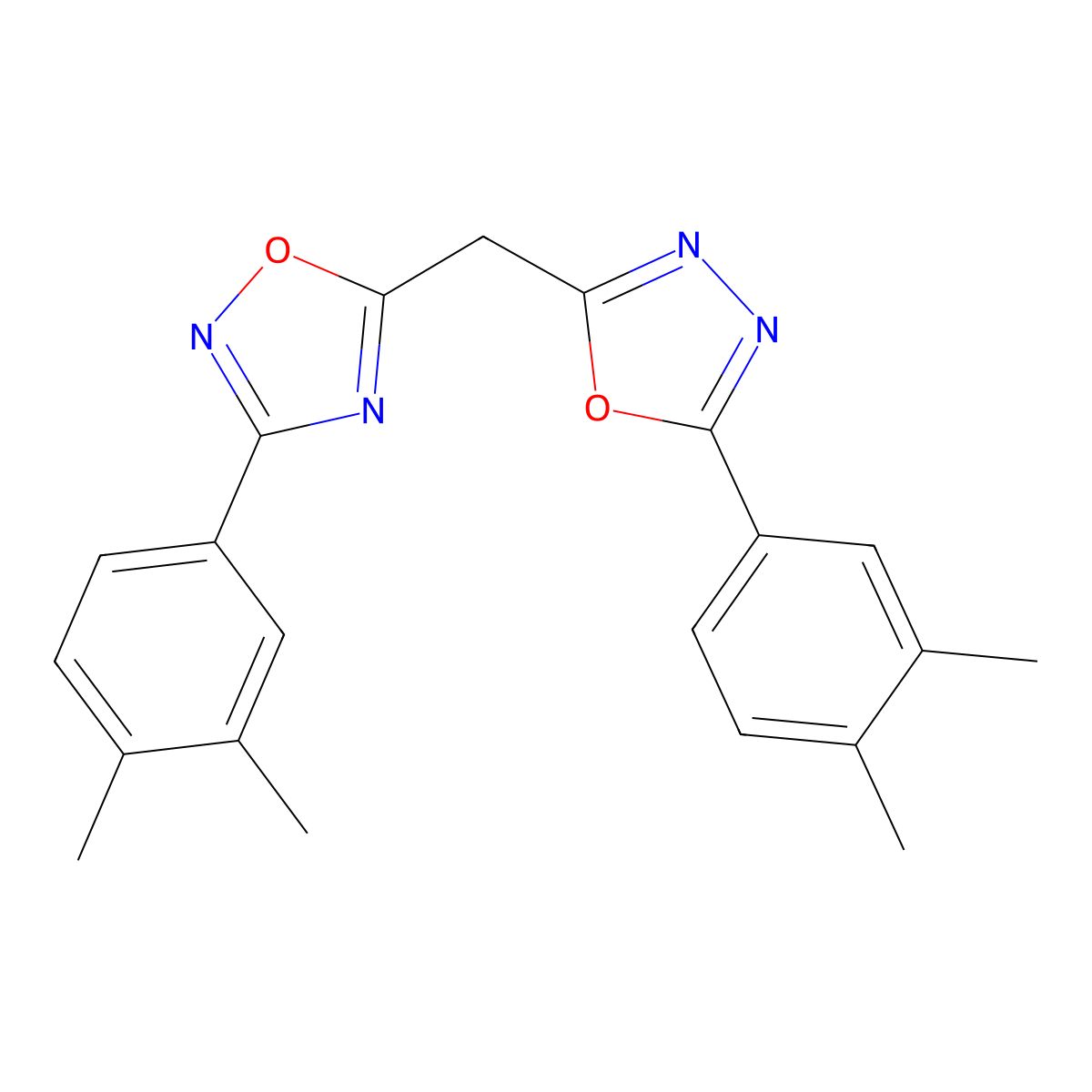 3-(3,4-Dimethylphenyl)-5-{[5-(3,4-dimethylphenyl)-1,3,4-oxadiazol-2-yl]methyl}-1,2,4-oxadiazole molecular structure, CAS 1251687-46-3