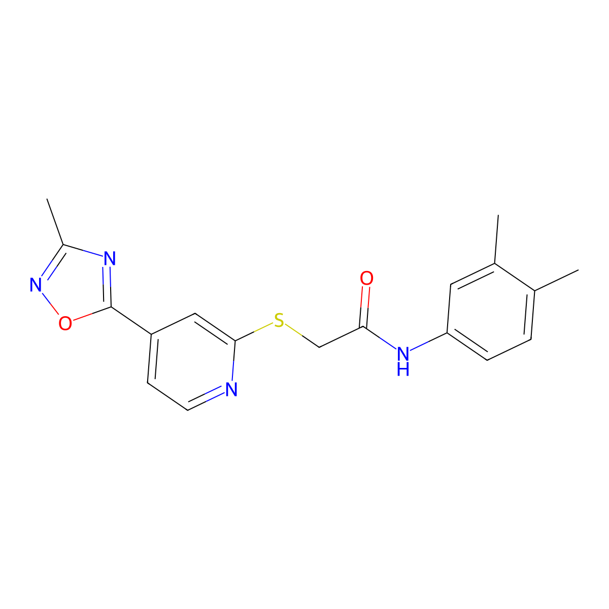 N-(3,4-dimethylphenyl)-2-((4-(3-methyl-1,2,4-oxadiazol-5-yl)pyridin-2-yl)thio)acetamide molecular structure, CAS 1251687-49-6