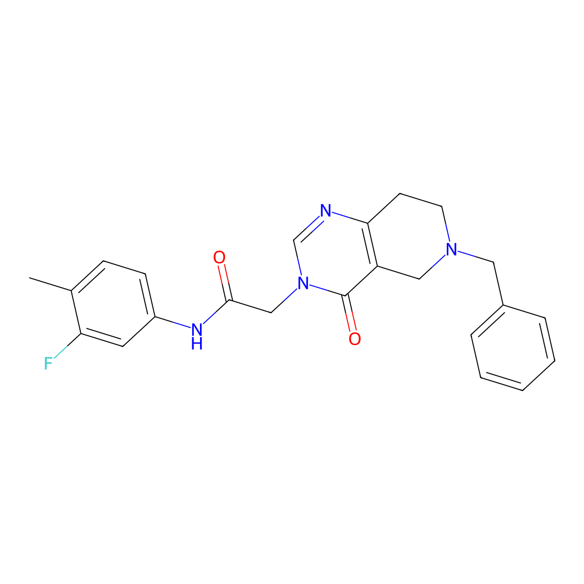 2-(6-benzyl-4-oxo-5,6,7,8-tetrahydropyrido[4,3-d]pyrimidin-3(4H)-yl)-N-(3-fluoro-4-methylphenyl)acetamide molecular structure, CAS 1251687-55-4
