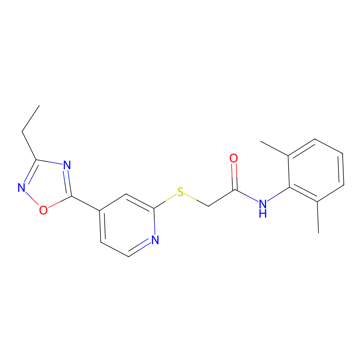 N-(2,6-dimethylphenyl)-2-((4-(3-ethyl-1,2,4-oxadiazol-5-yl)pyridin-2-yl)thio)acetamide molecular structure, CAS 1251687-57-6