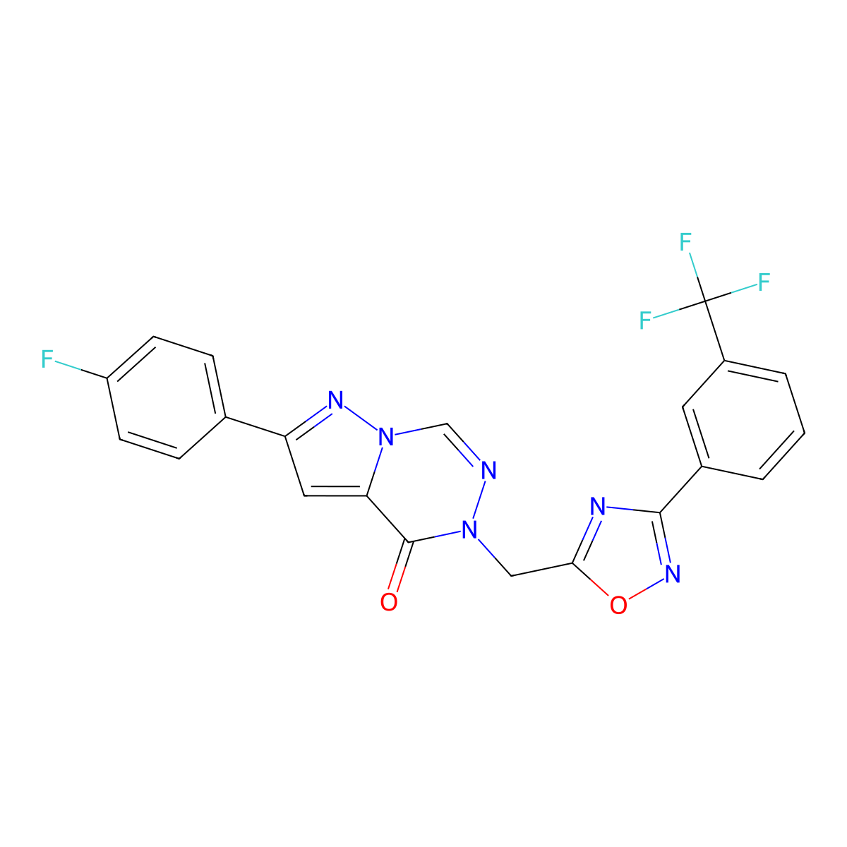 2-(4-fluorophenyl)-5-({3-[3-(trifluoromethyl)phenyl]-1,2,4-oxadiazol-5-yl}methyl)-4H,5H-pyrazolo[1,5-d][1,2,4]triazin-4-one molecular structure, CAS 1251687-59-8