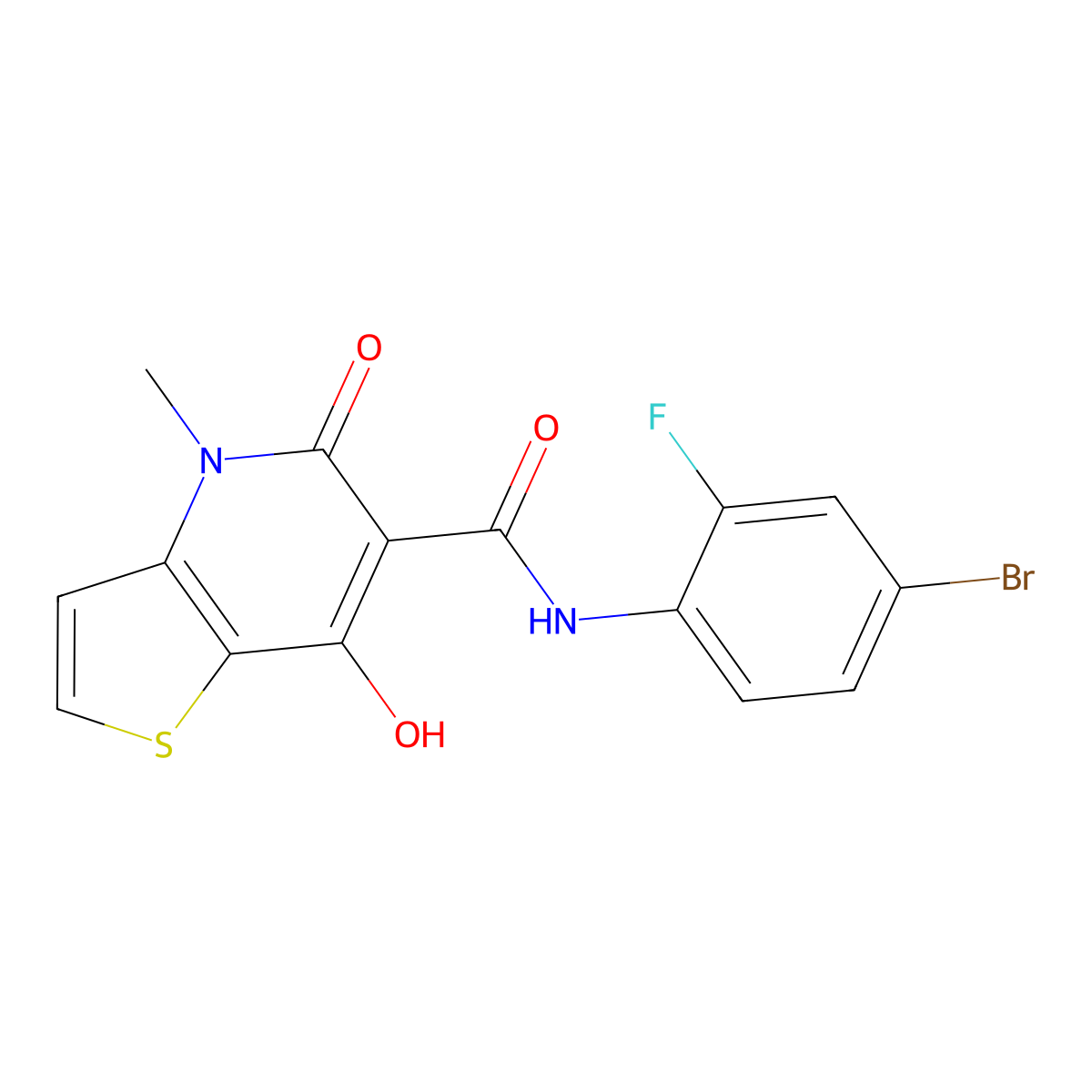 N-(4-bromo-2-fluorophenyl)-7-hydroxy-4-methyl-5-oxo-4,5-dihydrothieno[3,2-b]pyridine-6-carboxamide molecular structure, CAS 1251687-62-3