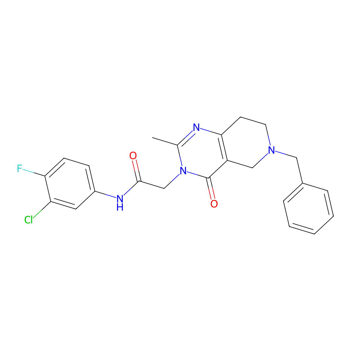 2-(6-benzyl-2-methyl-4-oxo-5,6,7,8-tetrahydropyrido[4,3-d]pyrimidin-3(4H)-yl)-N-(3-chloro-4-fluorophenyl)acetamide molecular structure, CAS 1251687-64-5