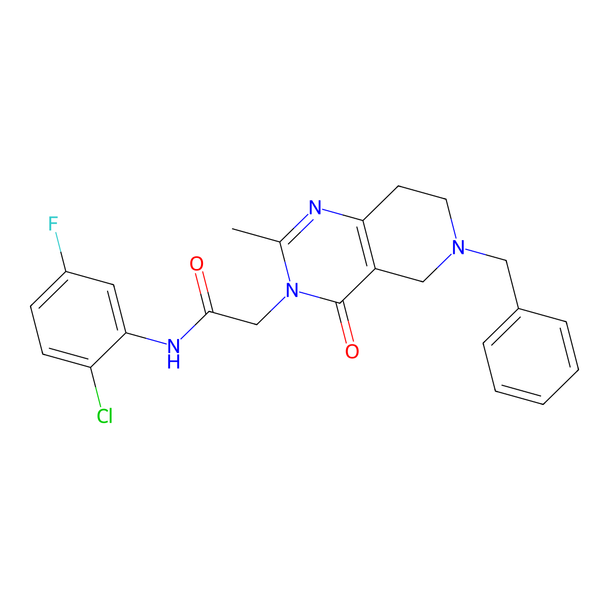 2-(6-benzyl-2-methyl-4-oxo-5,6,7,8-tetrahydropyrido[4,3-d]pyrimidin-3(4H)-yl)-N-(2-chloro-5-fluorophenyl)acetamide molecular structure, CAS 1251687-66-7