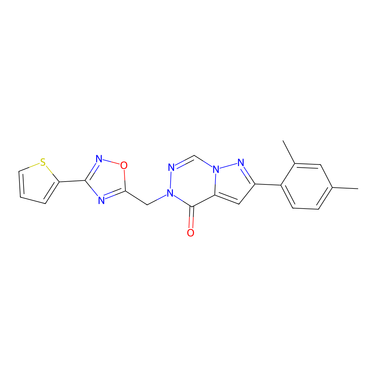 2-(2,4-dimethylphenyl)-5-{[3-(thiophen-2-yl)-1,2,4-oxadiazol-5-yl]methyl}-4H,5H-pyrazolo[1,5-d][1,2,4]triazin-4-one molecular structure, CAS 1251687-69-0