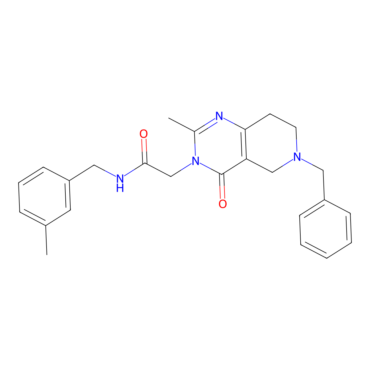 2-(6-benzyl-2-methyl-4-oxo-5,6,7,8-tetrahydropyrido[4,3-d]pyrimidin-3(4H)-yl)-N-(3-methylbenzyl)acetamide molecular structure, CAS 1251687-71-4