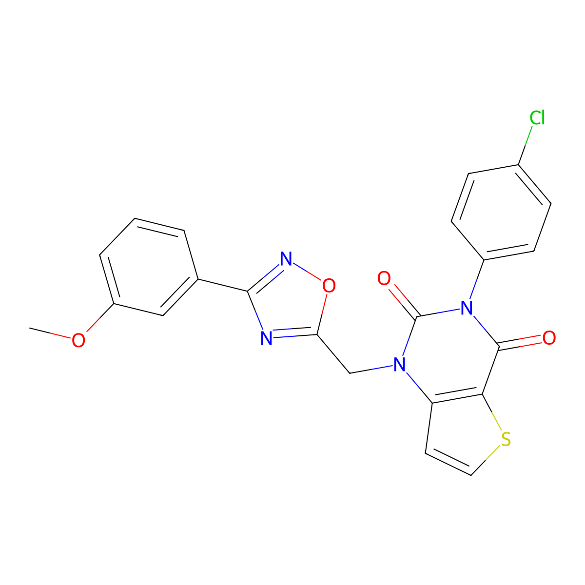 3-(4-chlorophenyl)-1-{[3-(3-methoxyphenyl)-1,2,4-oxadiazol-5-yl]methyl}-1H,2H,3H,4H-thieno[3,2-d]pyrimidine-2,4-dione molecular structure, CAS 1251687-72-5