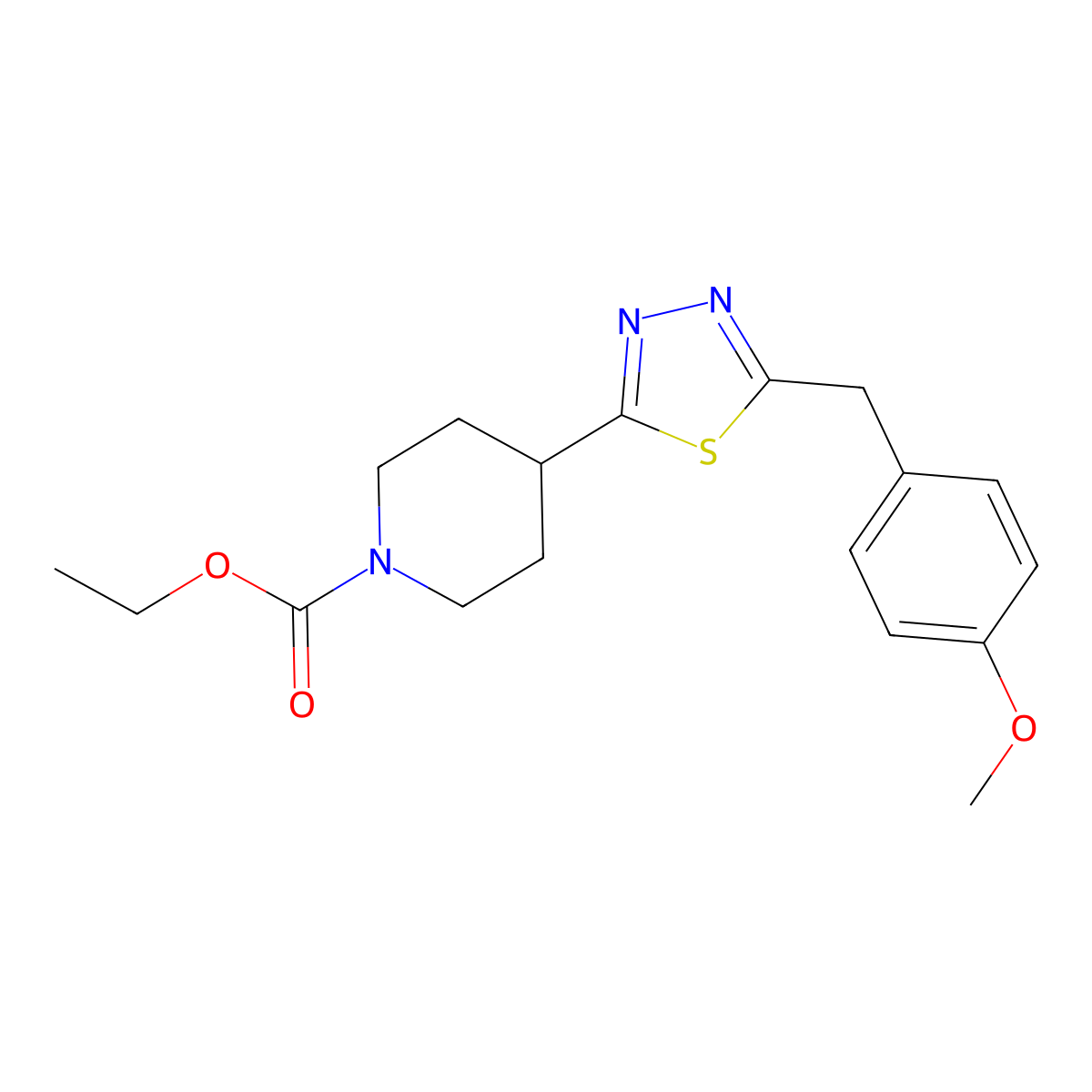 Ethyl 4-(5-(4-methoxybenzyl)-1,3,4-thiadiazol-2-yl)piperidine-1-carboxylate molecular structure, CAS 1251687-73-6