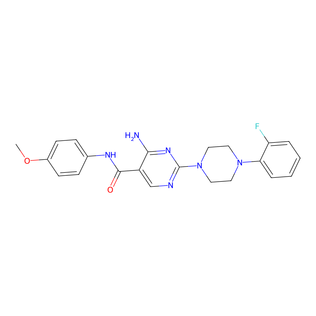 4-amino-2-[4-(2-fluorophenyl)piperazin-1-yl]-N-(4-methoxyphenyl)pyrimidine-5-carboxamide molecular structure, CAS 1251687-87-2