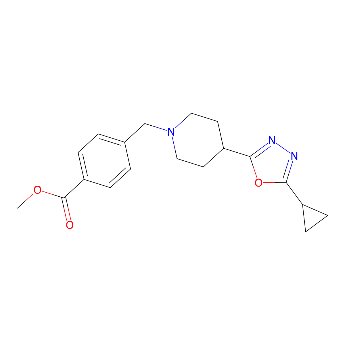 Methyl 4-{[4-(5-cyclopropyl-1,3,4-oxadiazol-2-yl)piperidin-1-yl]methyl}benzoate molecular structure, CAS 1251687-90-7