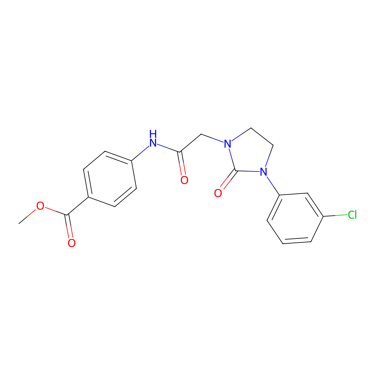 Methyl 4-(2-(3-(3-chlorophenyl)-2-oxoimidazolidin-1-yl)acetamido)benzoate molecular structure, CAS 1251687-94-1