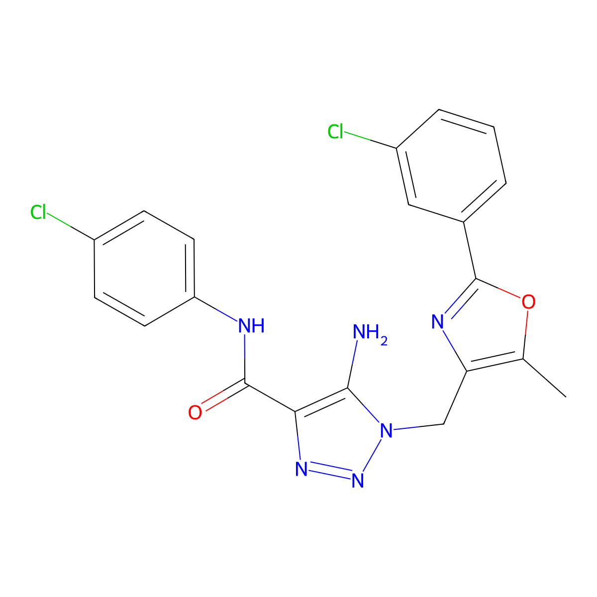 5-amino-N-(4-chlorophenyl)-1-{[2-(3-chlorophenyl)-5-methyl-1,3-oxazol-4-yl]methyl}-1H-1,2,3-triazole-4-carboxamide molecular structure, CAS 1251688-00-2