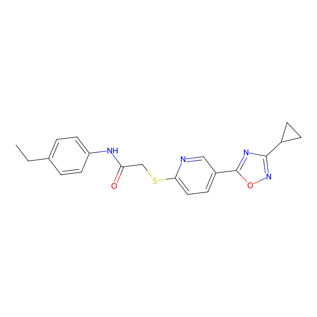 2-((5-(3-cyclopropyl-1,2,4-oxadiazol-5-yl)pyridin-2-yl)thio)-N-(4-ethylphenyl)acetamide molecular structure, CAS 1251688-02-4