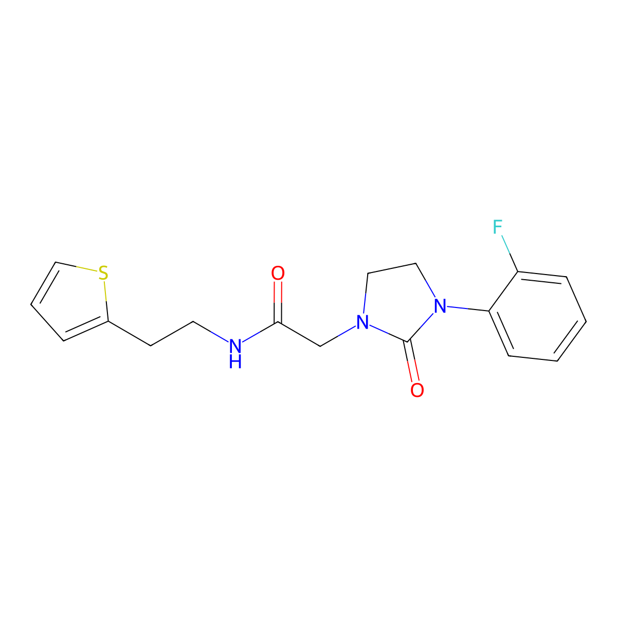 2-(3-(2-fluorophenyl)-2-oxoimidazolidin-1-yl)-N-(2-(thiophen-2-yl)ethyl)acetamide molecular structure, CAS 1251688-18-2