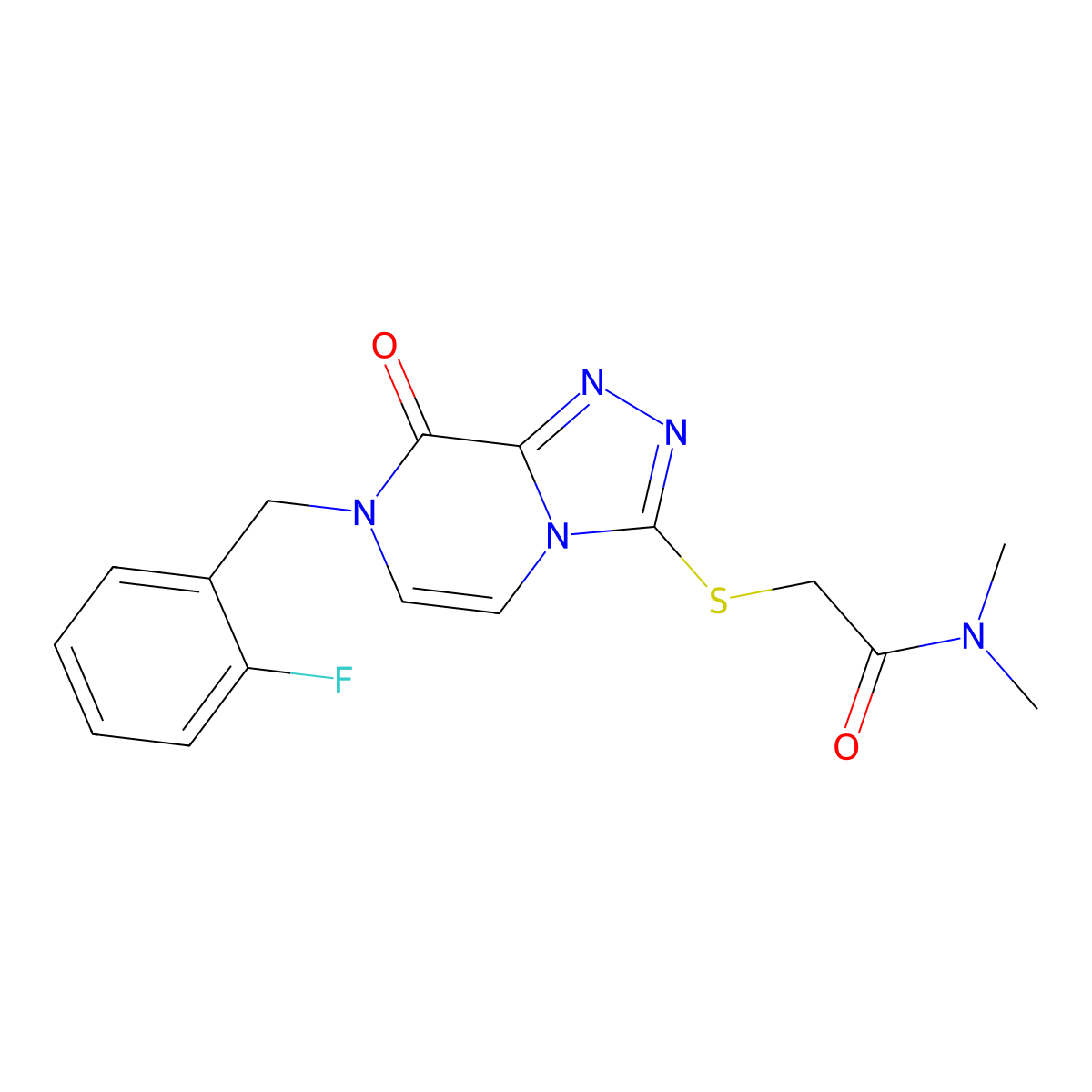 2-((7-(2-fluorobenzyl)-8-oxo-7,8-dihydro-[1,2,4]triazolo[4,3-a]pyrazin-3-yl)thio)-N,N-dimethylacetamide molecular structure, CAS 1251688-21-7