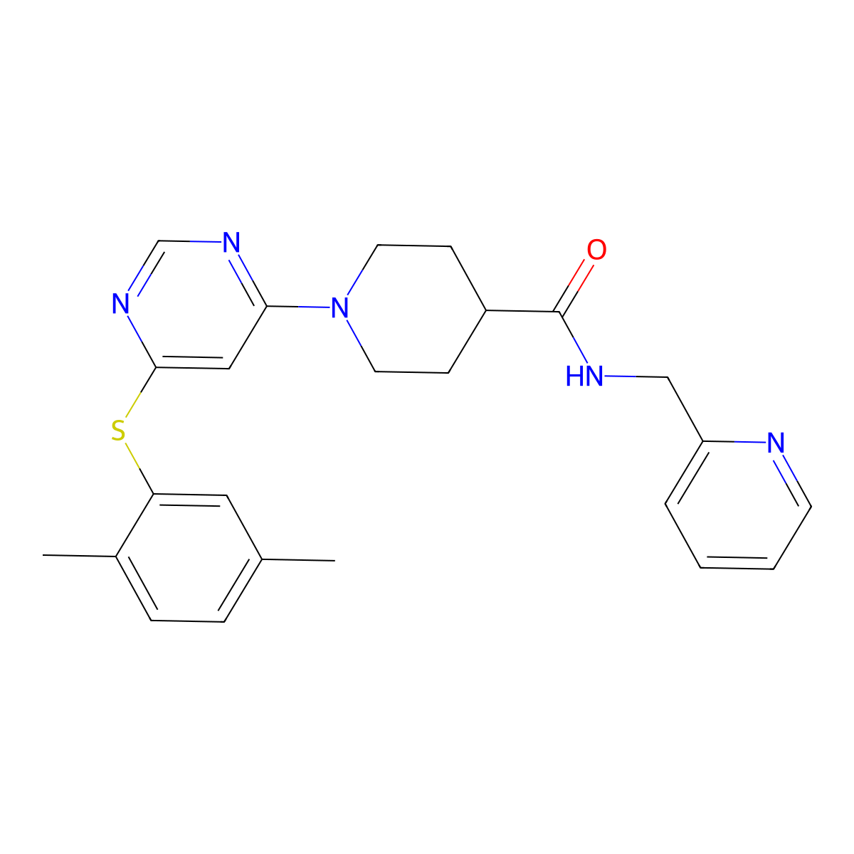 1-(6-((2,5-dimethylphenyl)thio)pyrimidin-4-yl)-N-(pyridin-2-ylmethyl)piperidine-4-carboxamide molecular structure, CAS 1251688-23-9