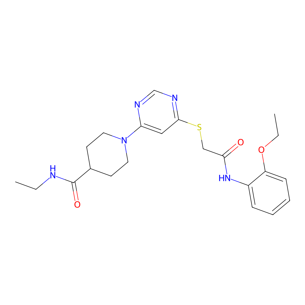 1-[6-({[(2-ethoxyphenyl)carbamoyl]methyl}sulfanyl)pyrimidin-4-yl]-N-ethylpiperidine-4-carboxamide molecular structure, CAS 1251688-28-4